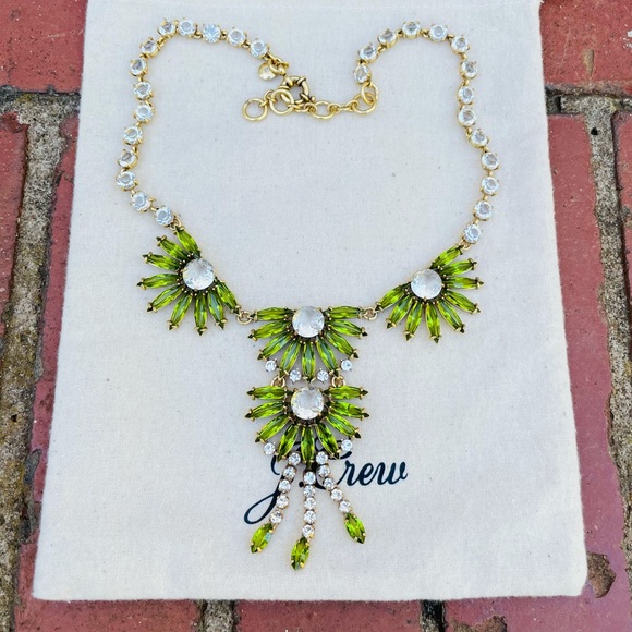 J.Crew Golden Moss Gem Fan Statement Necklace NWOT - Picture 10 of 11